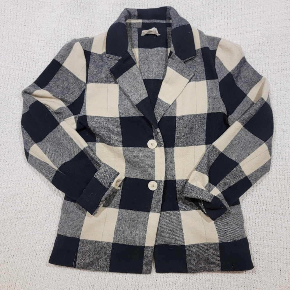 Splendid Women's Navy White Plaid Gingham Blazer Jacket Coat Warm Size Large - Picture 3 of 6